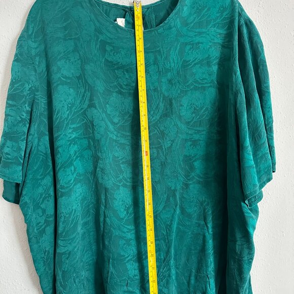 Laura & Jayne Two Women’s 100% Silk Top Teal Green Jacquard Size 2X - Picture 5 of 7